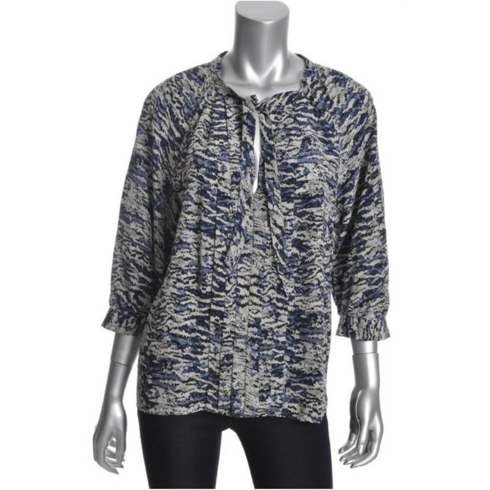 JOIE Blouse Top Multi-Color Neck Tie 100% Silk